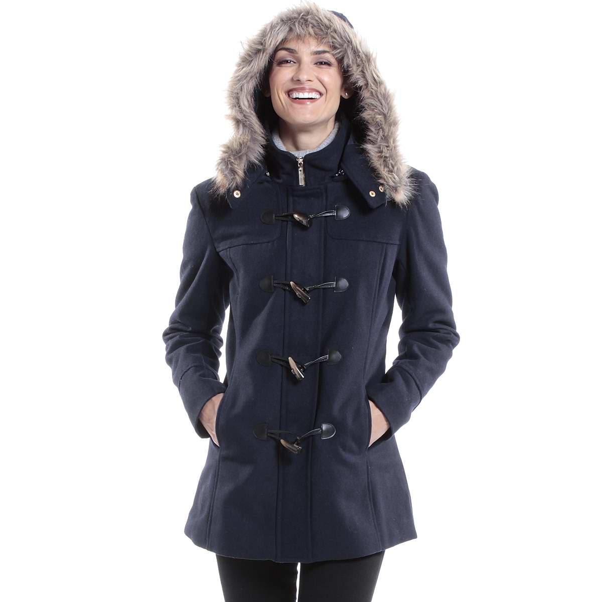 Alpine Swiss Duffy Women's Hooded Parka Fur Trim Wool Coat Toggle
